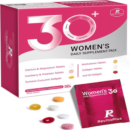 Multivitamin for Women with Vitamin A,B,C,D3,E,K2,Biotin, Collagen,Krill Oil,Cranberries Supports Energy,Wellness,Beauty and Immune - Vitamin Packs for Women Health 30 Packs